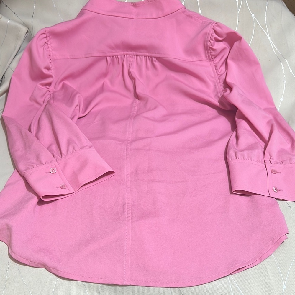 White House Black Market Pink Fitted Puff Sleeve Blouse - Picture 9 of 9